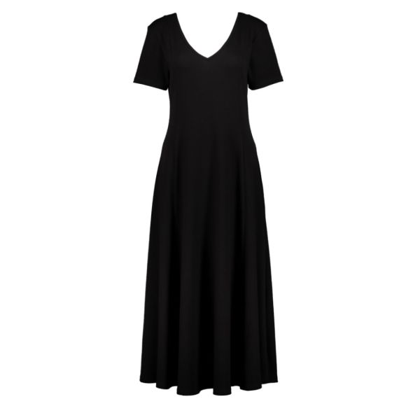 V NECK FIT AND FLARE DRESS IN RIB
