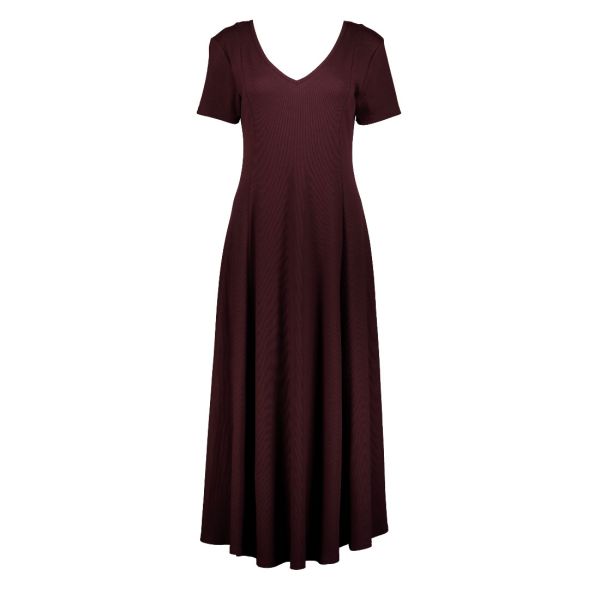 V NECK FIT AND FLARE DRESS IN RIB