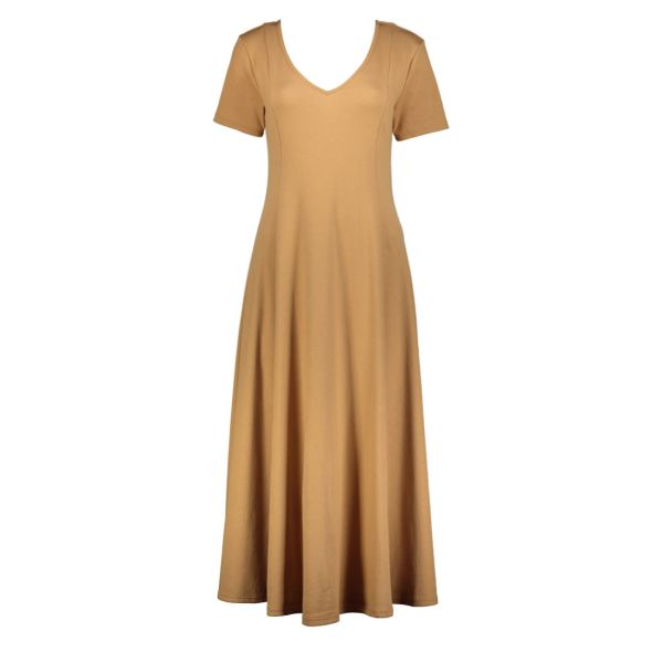 V NECK FIT AND FLARE DRESS IN RIB
