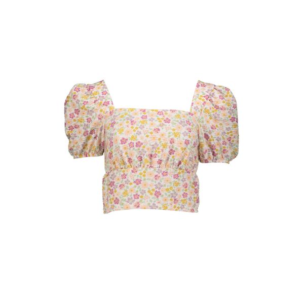 CREAM FLORAL SQUARE NECK TOP WITH SHIRRING DETAIL AT BACK