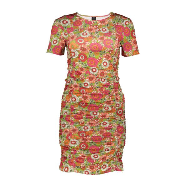 RUCHED MINI DRESS IN RETRO PRINT