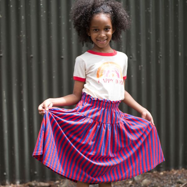 TIERRED STRIPE COTTON SKIRT
