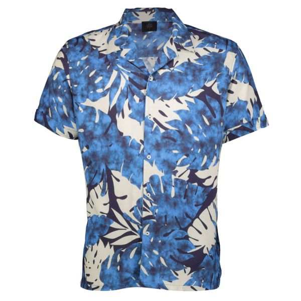 BLUE LEAF PRINT RESORT SHIRT