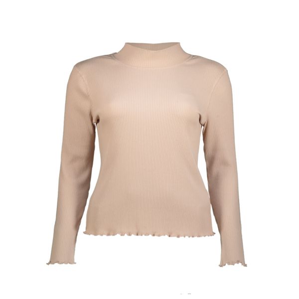 LONG SLEEVE HIGH NECK LETTUCE HEM TEE