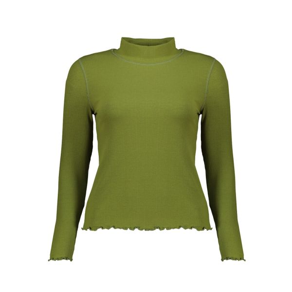 LONG SLEEVE HIGH NECK LETTUCE HEM TEE