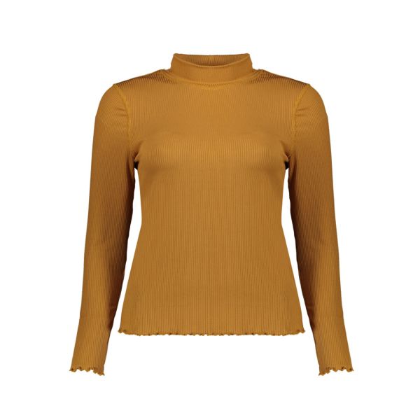 LONG SLEEVE HIGH NECK LETTUCE HEM TEE